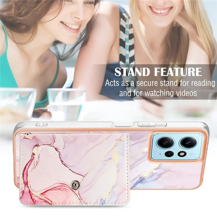 YB Leather Coating Series-9 for Xiaomi Redmi Note 12 4G IMD Case Leather+TPU Kickstand Phone Cover