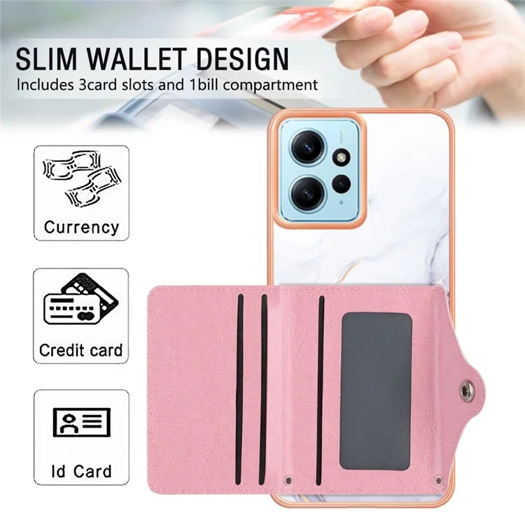 YB Leather Coating Series-9 for Xiaomi Redmi Note 12 4G IMD Case Leather+TPU Kickstand Phone Cover