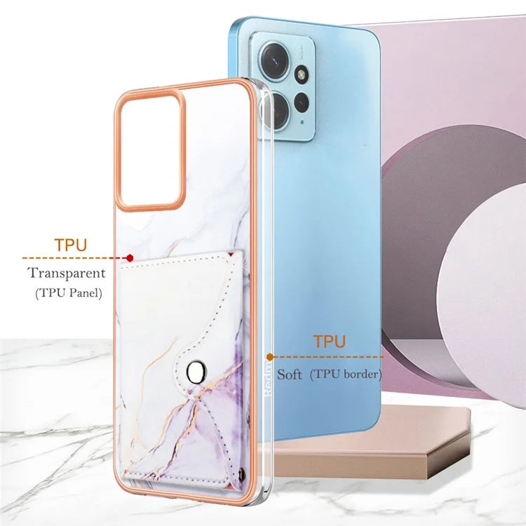 YB Leather Coating Series-9 for Xiaomi Redmi Note 12 4G IMD Case Leather+TPU Kickstand Phone Cover