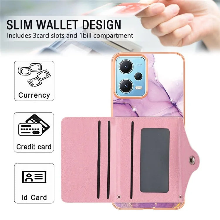 YB Leather Coating Series-9 for Xiaomi Redmi Note 12 5G (Global) Case Kickstand IMD Card Slot PU+TPU Cover