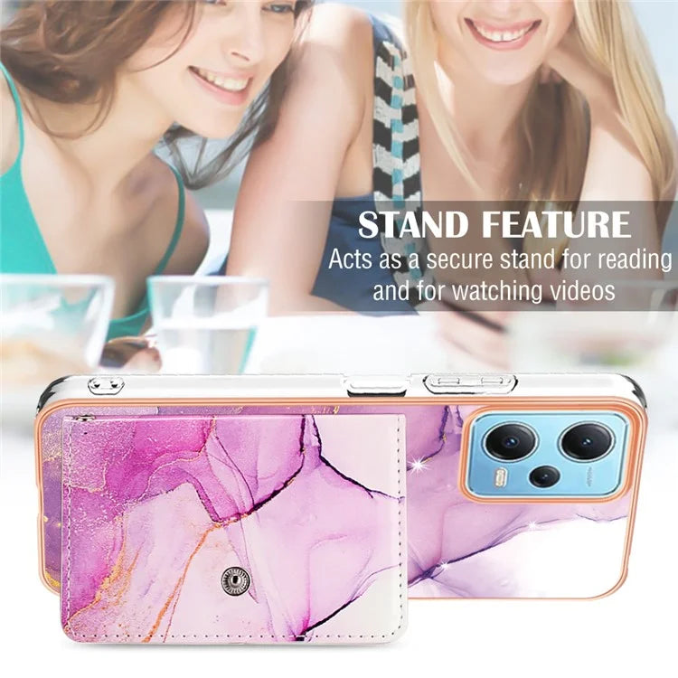 YB Leather Coating Series-9 for Xiaomi Redmi Note 12 5G (Global) Case Kickstand IMD Card Slot PU+TPU Cover