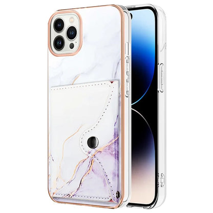 YB Leather Coating Series-9 for iPhone 14 Pro Max Case IMD Pattern Card Holder Leather+TPU Cover