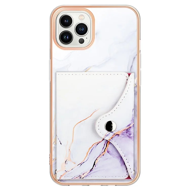 YB Leather Coating Series-9 for iPhone 14 Pro Max Case IMD Pattern Card Holder Leather+TPU Cover