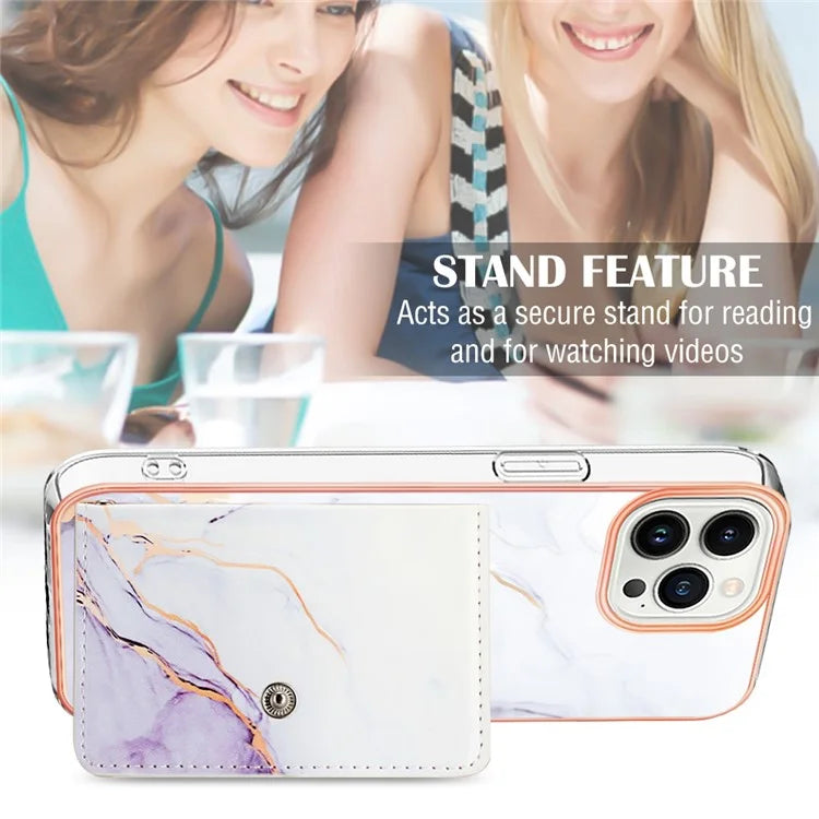 YB Leather Coating Series-9 for iPhone 14 Pro Max Case IMD Pattern Card Holder Leather+TPU Cover