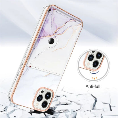 YB Leather Coating Series-9 for iPhone 14 Pro Max Case IMD Pattern Card Holder Leather+TPU Cover