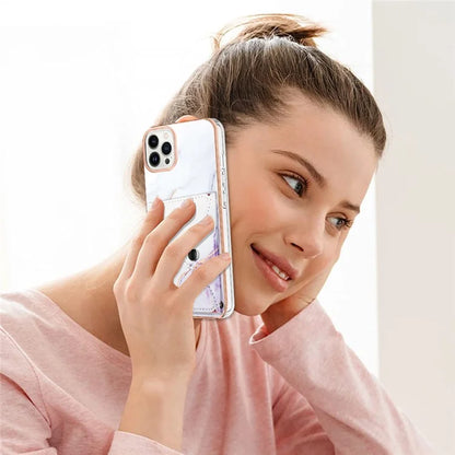 YB Leather Coating Series-9 for iPhone 14 Pro Max Case IMD Pattern Card Holder Leather+TPU Cover