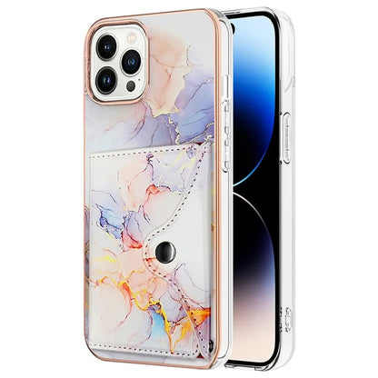YB Leather Coating Series-9 for iPhone 14 Pro Max Case IMD Pattern Card Holder Leather+TPU Cover