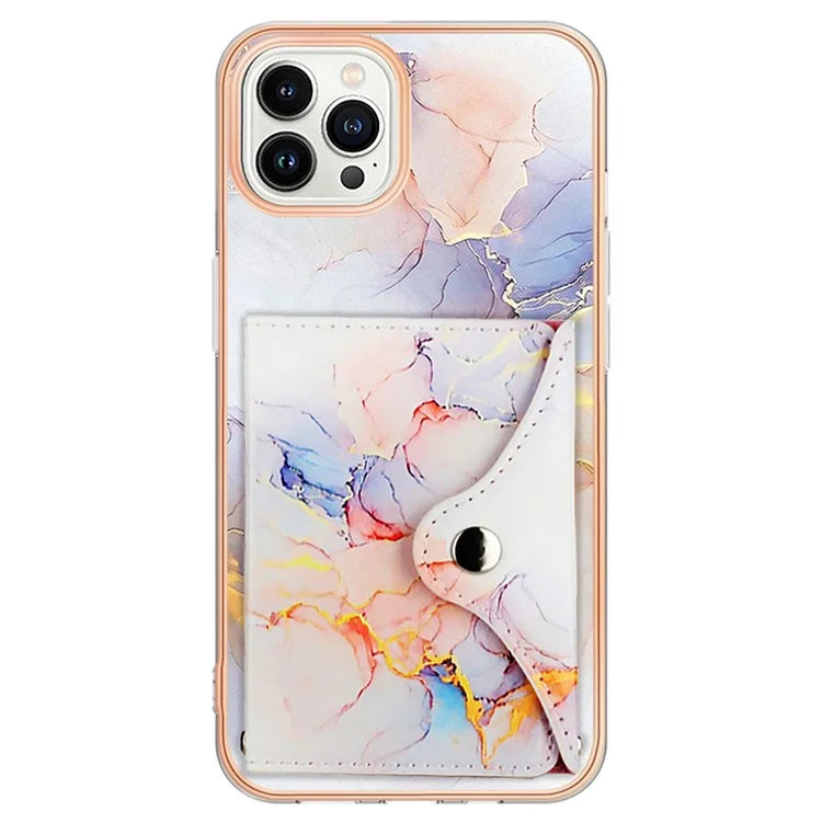 YB Leather Coating Series-9 for iPhone 14 Pro Max Case IMD Pattern Card Holder Leather+TPU Cover
