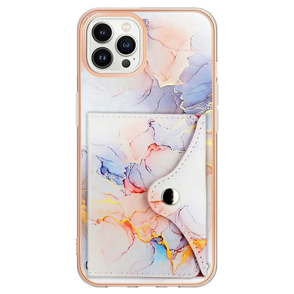 YB Leather Coating Series-9 for iPhone 14 Pro Max Case IMD Pattern Card Holder Leather+TPU Cover