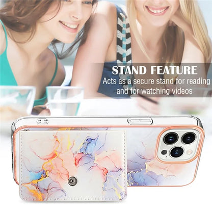 YB Leather Coating Series-9 for iPhone 14 Pro Max Case IMD Pattern Card Holder Leather+TPU Cover