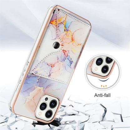 YB Leather Coating Series-9 for iPhone 14 Pro Max Case IMD Pattern Card Holder Leather+TPU Cover