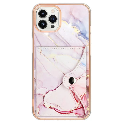 YB Leather Coating Series-9 for iPhone 14 Pro Max Case IMD Pattern Card Holder Leather+TPU Cover