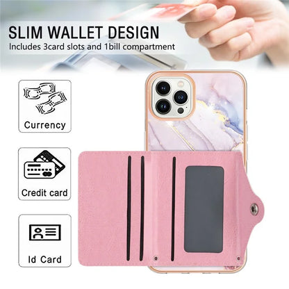 YB Leather Coating Series-9 for iPhone 14 Pro Max Case IMD Pattern Card Holder Leather+TPU Cover