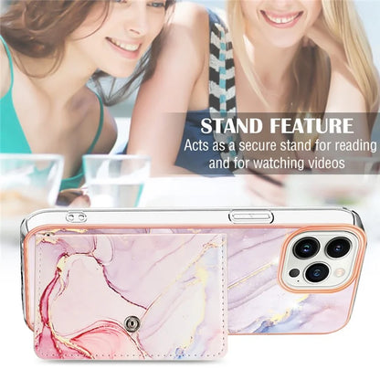 YB Leather Coating Series-9 for iPhone 14 Pro Max Case IMD Pattern Card Holder Leather+TPU Cover
