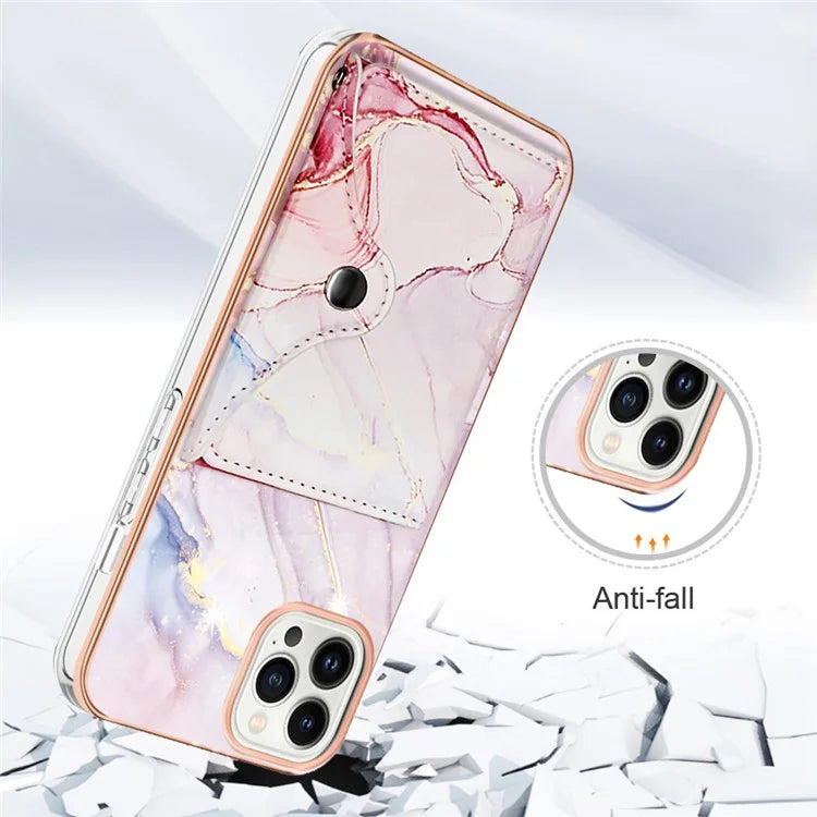 YB Leather Coating Series-9 for iPhone 14 Pro Max Case IMD Pattern Card Holder Leather+TPU Cover