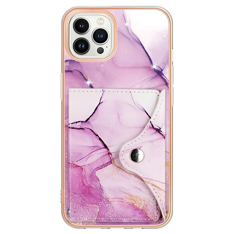 YB Leather Coating Series-9 for iPhone 14 Pro Max Case IMD Pattern Card Holder Leather+TPU Cover