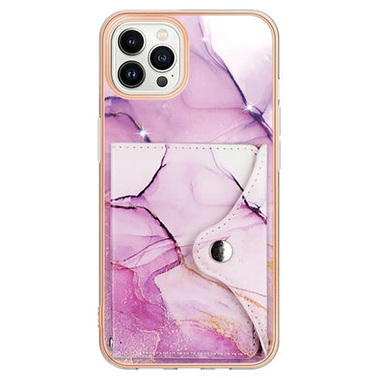 YB Leather Coating Series-9 for iPhone 14 Pro Max Case IMD Pattern Card Holder Leather+TPU Cover