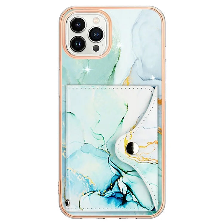 YB Leather Coating Series-9 for iPhone 14 Pro Max Case IMD Pattern Card Holder Leather+TPU Cover