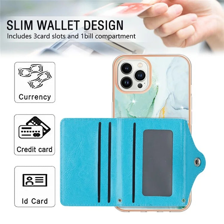 YB Leather Coating Series-9 for iPhone 14 Pro Max Case IMD Pattern Card Holder Leather+TPU Cover