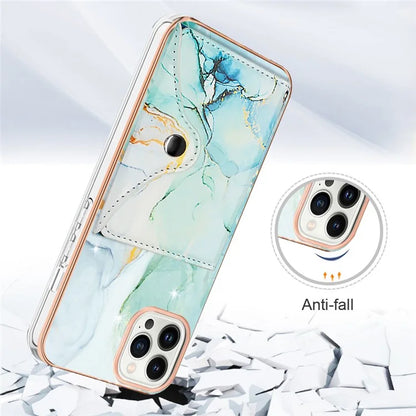 YB Leather Coating Series-9 for iPhone 14 Pro Max Case IMD Pattern Card Holder Leather+TPU Cover