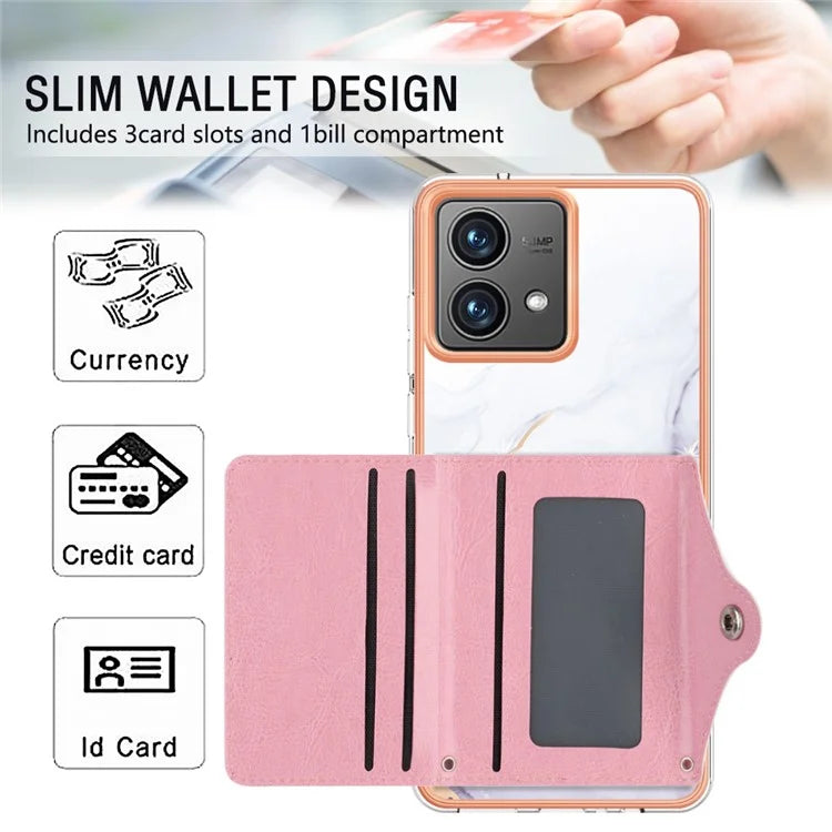 YB Leather Coating Series-9 for Motorola Moto G84 5G Case Card Holder Kickstand IMD Leather+TPU Phone Cover