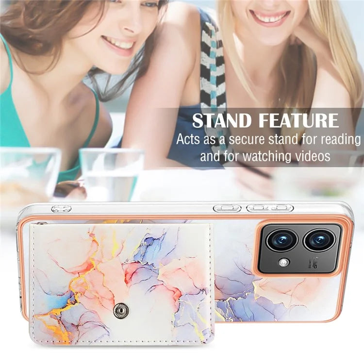 YB Leather Coating Series-9 for Motorola Moto G84 5G Case Card Holder Kickstand IMD Leather+TPU Phone Cover