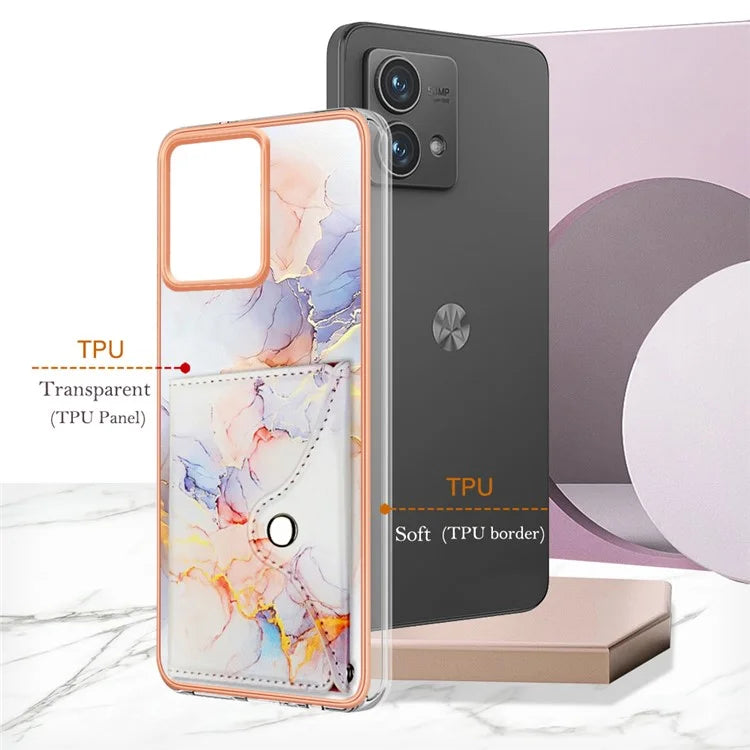 YB Leather Coating Series-9 for Motorola Moto G84 5G Case Card Holder Kickstand IMD Leather+TPU Phone Cover