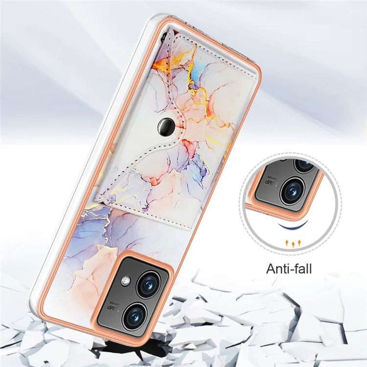 YB Leather Coating Series-9 for Motorola Moto G84 5G Case Card Holder Kickstand IMD Leather+TPU Phone Cover
