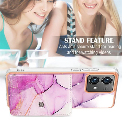 YB Leather Coating Series-9 for Motorola Moto G84 5G Case Card Holder Kickstand IMD Leather+TPU Phone Cover