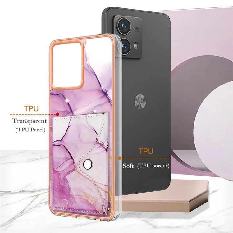 YB Leather Coating Series-9 for Motorola Moto G84 5G Case Card Holder Kickstand IMD Leather+TPU Phone Cover
