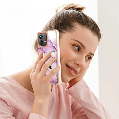 YB Leather Coating Series-9 for Motorola Moto G84 5G Case Card Holder Kickstand IMD Leather+TPU Phone Cover