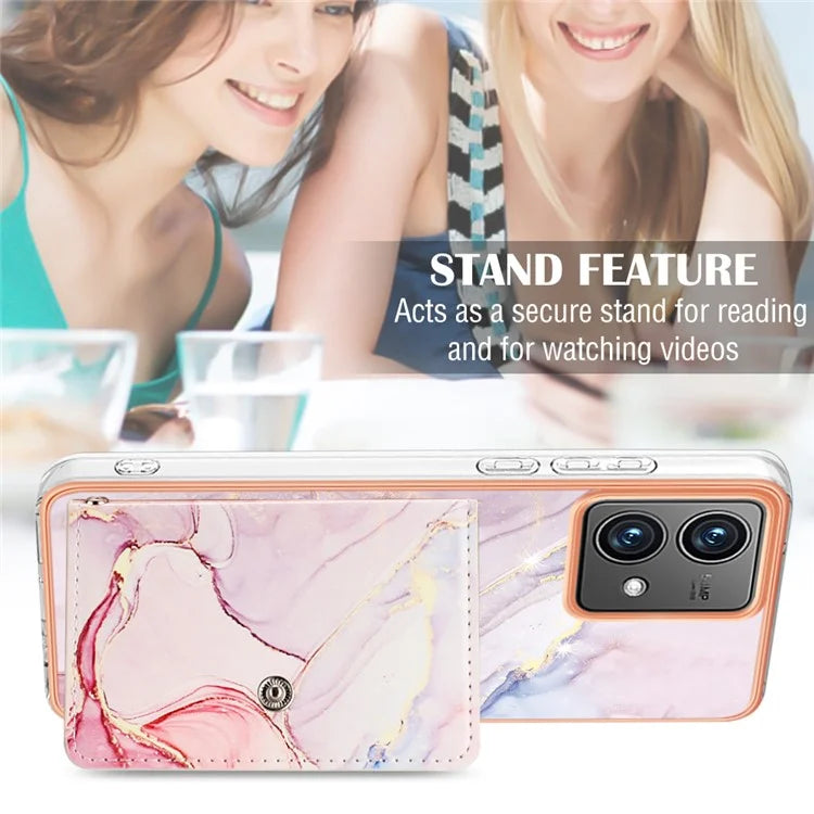 YB Leather Coating Series-9 for Motorola Moto G84 5G Case Card Holder Kickstand IMD Leather+TPU Phone Cover