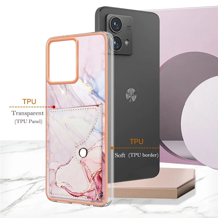 YB Leather Coating Series-9 for Motorola Moto G84 5G Case Card Holder Kickstand IMD Leather+TPU Phone Cover