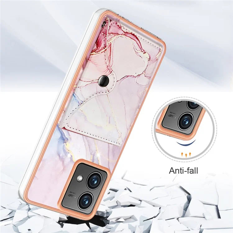 YB Leather Coating Series-9 for Motorola Moto G84 5G Case Card Holder Kickstand IMD Leather+TPU Phone Cover