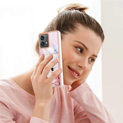 YB Leather Coating Series-9 for Motorola Moto G84 5G Case Card Holder Kickstand IMD Leather+TPU Phone Cover