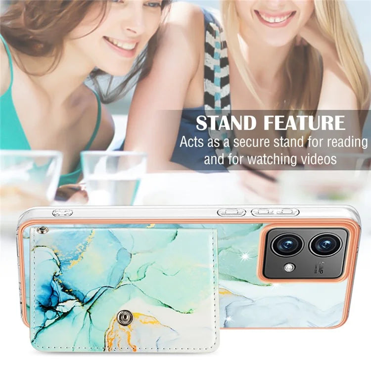 YB Leather Coating Series-9 for Motorola Moto G84 5G Case Card Holder Kickstand IMD Leather+TPU Phone Cover