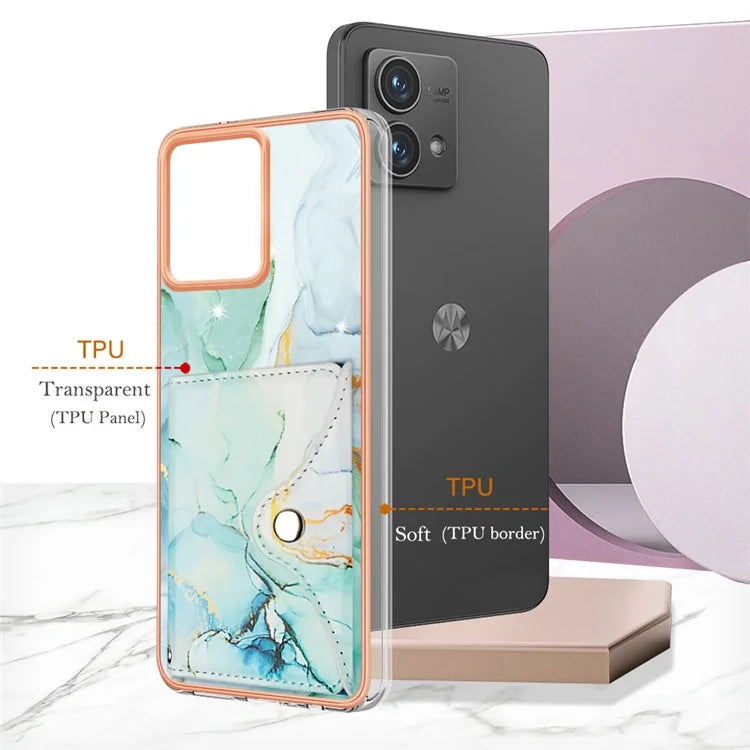 YB Leather Coating Series-9 for Motorola Moto G84 5G Case Card Holder Kickstand IMD Leather+TPU Phone Cover