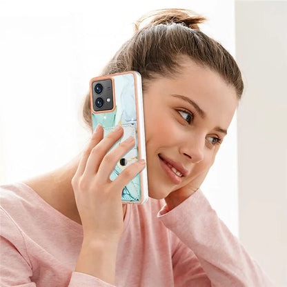 YB Leather Coating Series-9 for Motorola Moto G84 5G Case Card Holder Kickstand IMD Leather+TPU Phone Cover