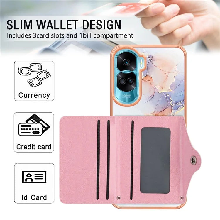 YB Leather Coating Series-9 for Honor 90 Lite 5G / X50i 5G Case Card Slot Kickstand PU+TPU IMD Phone Cover