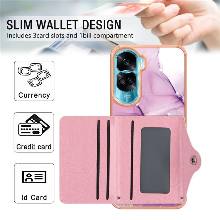 YB Leather Coating Series-9 for Honor 90 Lite 5G / X50i 5G Case Card Slot Kickstand PU+TPU IMD Phone Cover