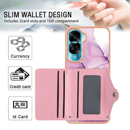 YB Leather Coating Series-9 for Honor 90 Lite 5G / X50i 5G Case Card Slot Kickstand PU+TPU IMD Phone Cover