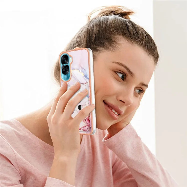 YB Leather Coating Series-9 for Honor 90 Lite 5G / X50i 5G Case Card Slot Kickstand PU+TPU IMD Phone Cover