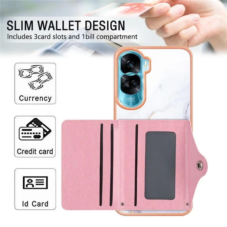 YB Leather Coating Series-9 for Honor 90 Lite 5G / X50i 5G Case Card Slot Kickstand PU+TPU IMD Phone Cover