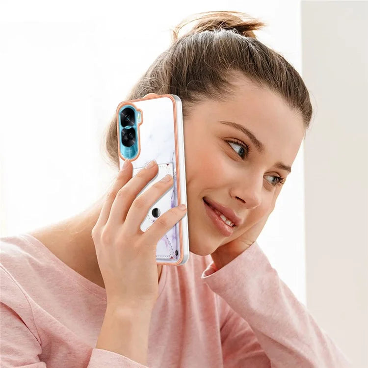 YB Leather Coating Series-9 for Honor 90 Lite 5G / X50i 5G Case Card Slot Kickstand PU+TPU IMD Phone Cover