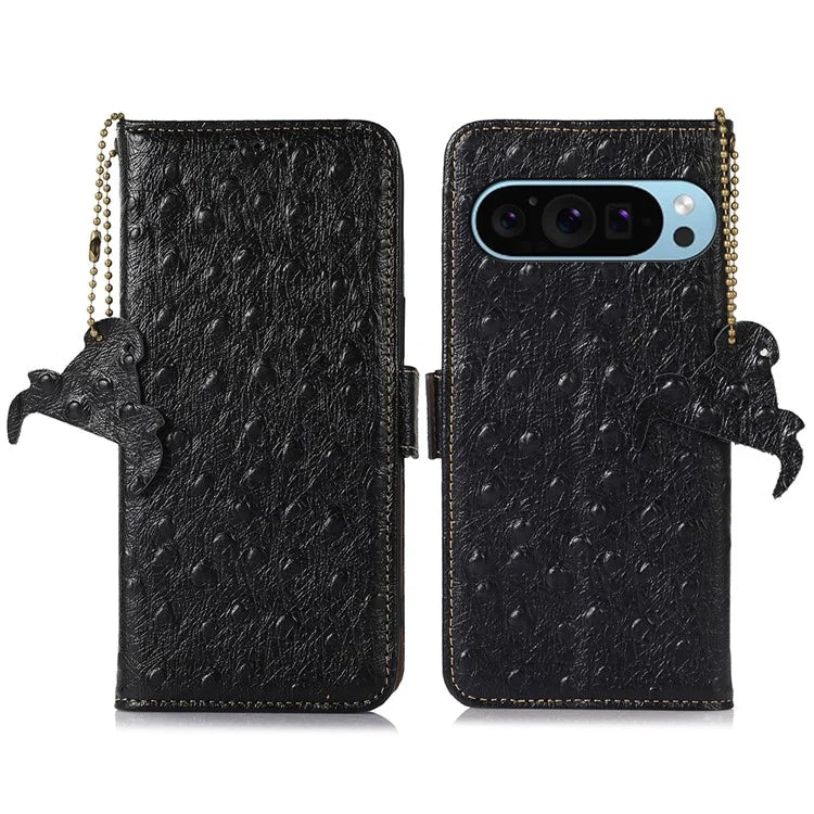 For Google Pixel 9 / Pixel 9 Pro Case RFID Blocking Genuine Cow Leather Phone Cover