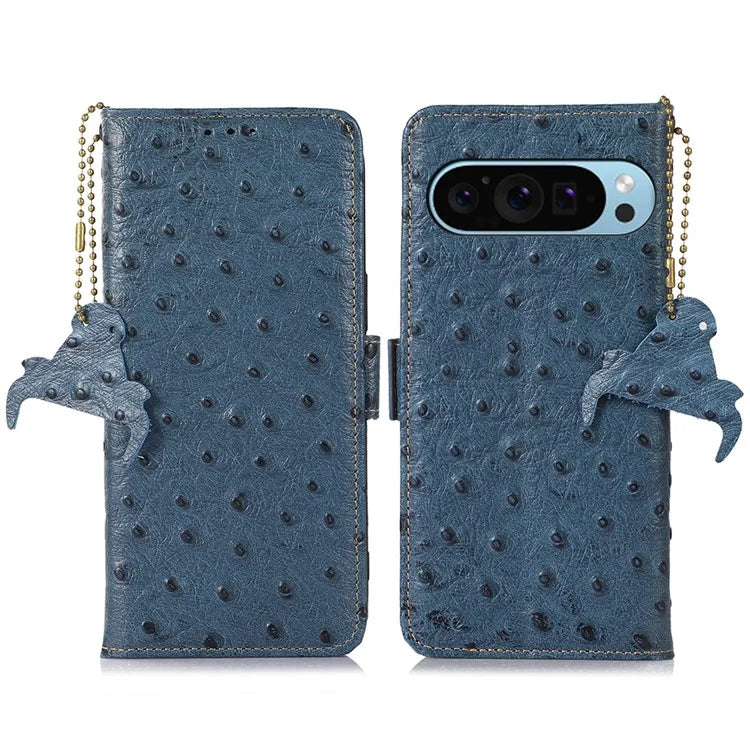 For Google Pixel 9 / Pixel 9 Pro Case RFID Blocking Genuine Cow Leather Phone Cover