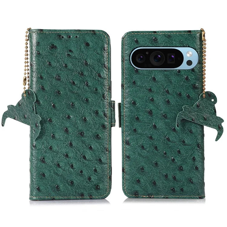 For Google Pixel 9 / Pixel 9 Pro Case RFID Blocking Genuine Cow Leather Phone Cover
