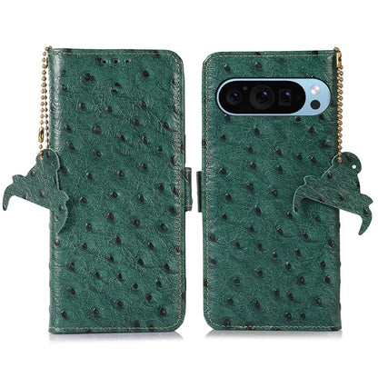 For Google Pixel 9 / Pixel 9 Pro Case RFID Blocking Genuine Cow Leather Phone Cover
