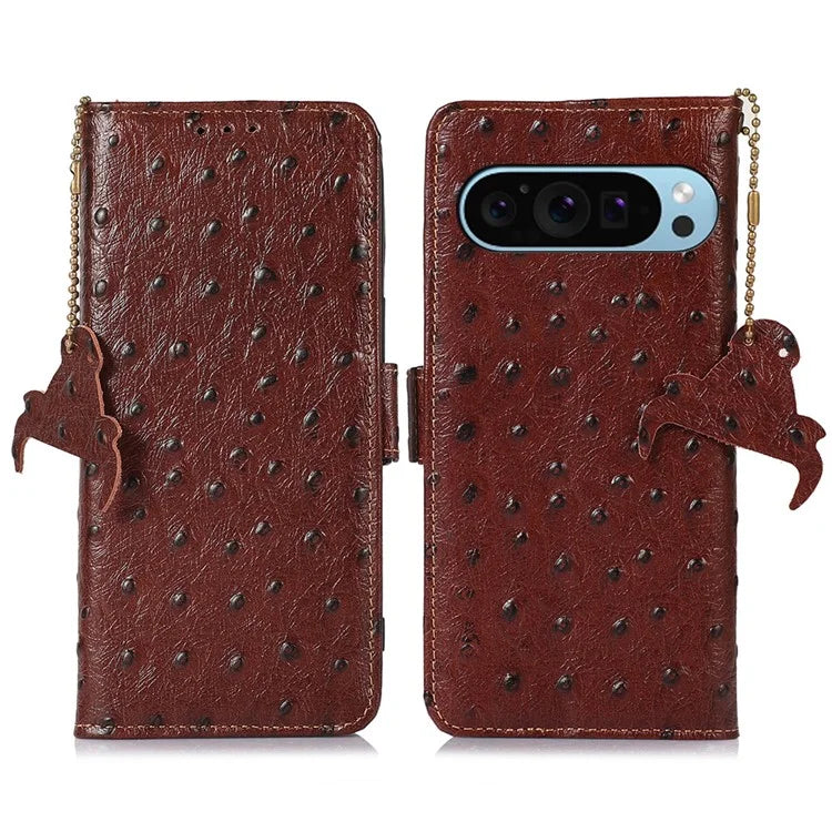 For Google Pixel 9 / Pixel 9 Pro Case RFID Blocking Genuine Cow Leather Phone Cover