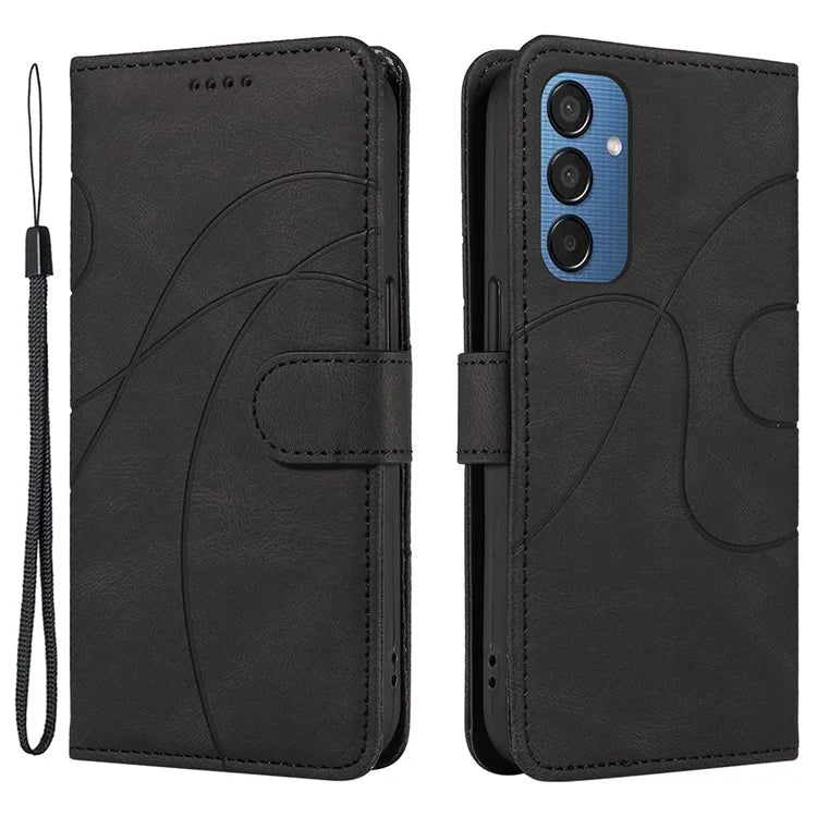 For Samsung Galaxy M15 5G Case PU Leather Curved Line Magnetic Closure Flip Phone Cover
